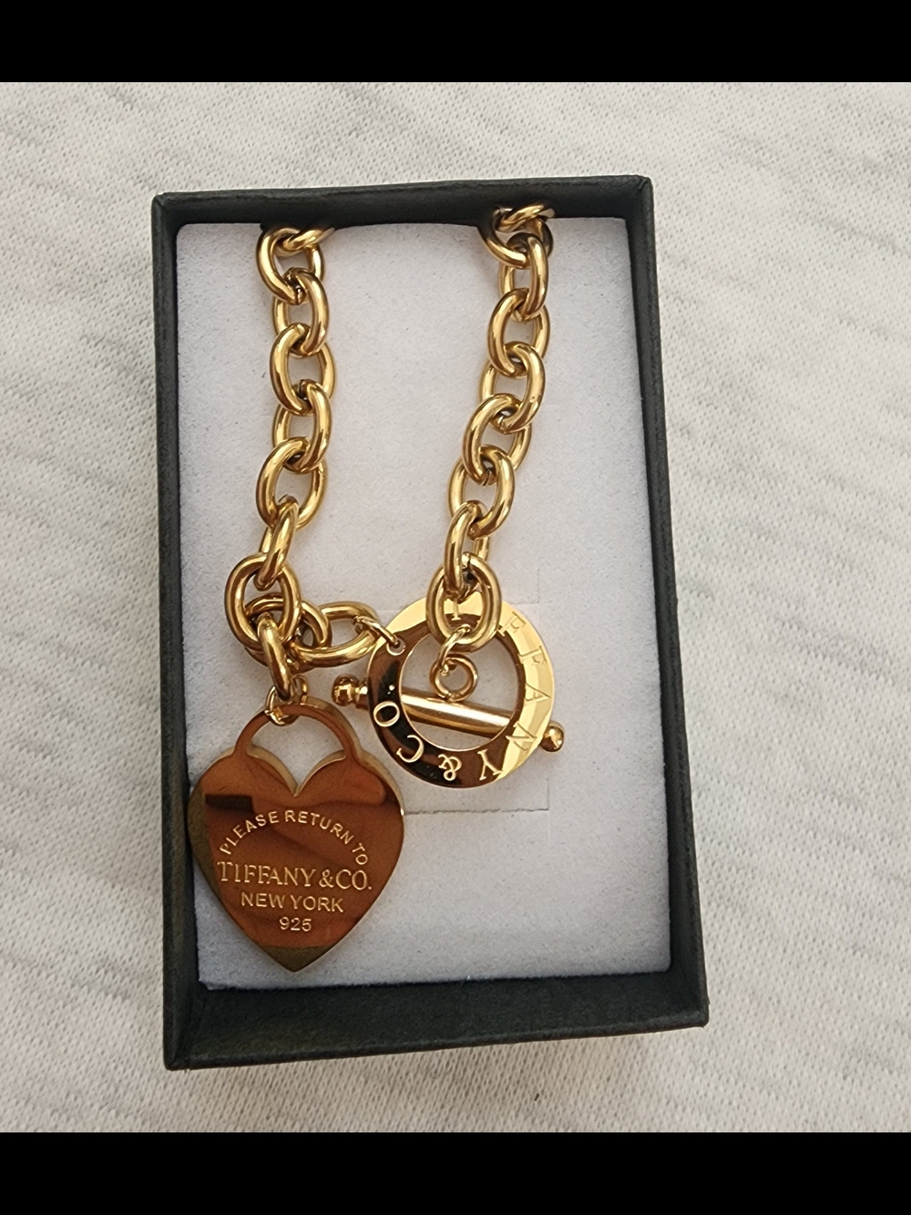 Stainless Steel Gold Heart Tag Toggle Necklace